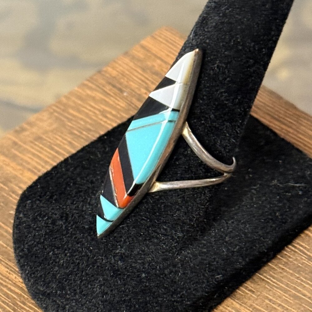 Zuni-style sterling silver inlay ring, size 7 - Picture 4 of 8